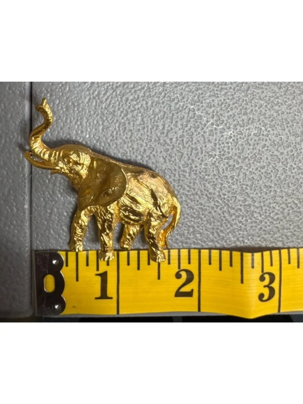 Gold Tone Elephant Vtg Brooch Pin Textured Trunk Up Animal Statement Jewelry